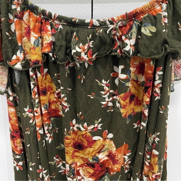 NWT altar'd state Olive Green Floral Off the Shoulder Shirt - Picture 3 of 12